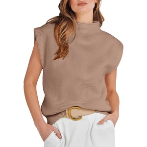 image:imageANRABESS Womens Mock Neck Sweater Vest Work Fall Sleeveless SweatersKhaki