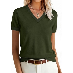 image:imageANRABESS Womens Short Sleeve Sweater Top Wool Blend Business Casual OutfitsArmy Green