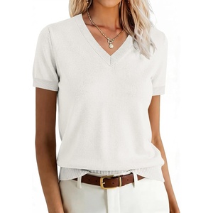 image:imageANRABESS Womens Short Sleeve Sweater Top Wool Blend Business Casual OutfitsBeige White