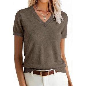 image:imageANRABESS Womens Short Sleeve Sweater Top Wool Blend Business Casual OutfitsBrown