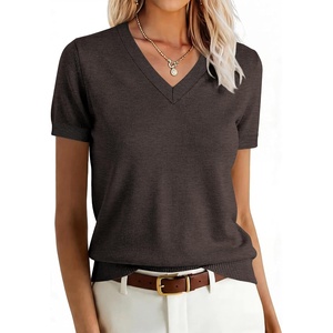 image:imageANRABESS Womens Short Sleeve Sweater Top Wool Blend Business Casual OutfitsDark Brown