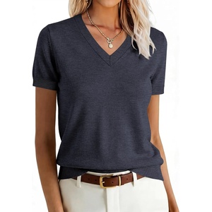 image:imageANRABESS Womens Short Sleeve Sweater Top Wool Blend Business Casual OutfitsDark Gray