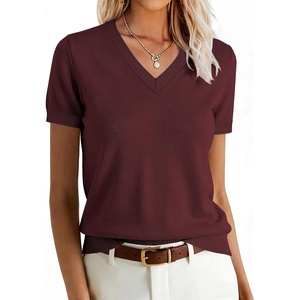 image:imageANRABESS Womens Short Sleeve Sweater Top Wool Blend Business Casual OutfitsDark Red