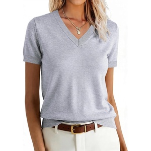 image:imageANRABESS Womens Short Sleeve Sweater Top Wool Blend Business Casual OutfitsGray