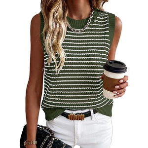 image:imageANRABESS Womens Sleeveless Sweater Vest Striped Tank TopsArmy Green White