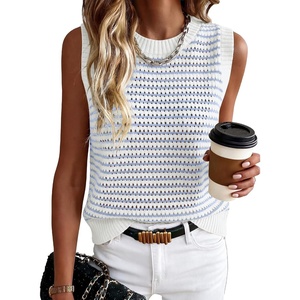 image:imageANRABESS Womens Sleeveless Sweater Vest Striped Tank TopsWhite Light Blue
