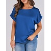 image:imageANRABESS Blouse for Women Dressy Casual Stain Top Short Sleeve ShirtsDeep Blue