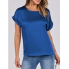image:imageANRABESS Blouse for Women Dressy Casual Stain Top Short Sleeve ShirtsDeep Blue