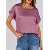 image:imageANRABESS Blouse for Women Dressy Casual Stain Top Short Sleeve ShirtsPink Purple
