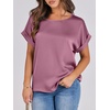 image:imageANRABESS Blouse for Women Dressy Casual Stain Top Short Sleeve ShirtsPink Purple