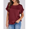 image:imageANRABESS Blouse for Women Dressy Casual Stain Top Short Sleeve ShirtsWine Red