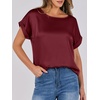 image:imageANRABESS Blouse for Women Dressy Casual Stain Top Short Sleeve ShirtsWine Red