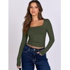 image:imageANRABESS Long Sleeve Shirts for Women Double Lined Crop TopsArmy Green