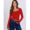image:imageANRABESS Long Sleeve Shirts for Women Double Lined Crop TopsBright Red