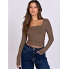 image:imageANRABESS Long Sleeve Shirts for Women Double Lined Crop TopsBrown