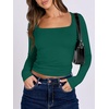 image:imageANRABESS Long Sleeve Shirts for Women Double Lined Crop TopsForest Green