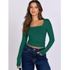 image:imageANRABESS Long Sleeve Shirts for Women Double Lined Crop TopsForest Green