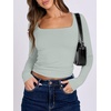 image:imageANRABESS Long Sleeve Shirts for Women Double Lined Crop TopsLight Green