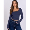 image:imageANRABESS Long Sleeve Shirts for Women Double Lined Crop TopsNavy Blue