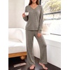 image:imageANRABESS Pajamas for Women Set Comfy 2 Piece Lounge OutfitsBrown