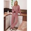 image:imageANRABESS Women 2 Piece Outfits Lightweight Fleece Fall Matching Lounge SetsRed Beige Stripe