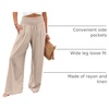 image:imageANRABESS Women Linen Palazzo Wide Leg Pants with PocketsAlmond