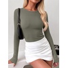 image:imageANRABESS Women Long Sleeve Shirts Ribbed Fitted TopsArmy Green