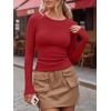 image:imageANRABESS Women Long Sleeve Shirts Ribbed Fitted TopsBright Red