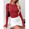 image:imageANRABESS Women Long Sleeve Shirts Ribbed Fitted TopsBright Red