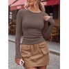 image:imageANRABESS Women Long Sleeve Shirts Ribbed Fitted TopsCoffee