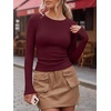 image:imageANRABESS Women Long Sleeve Shirts Ribbed Fitted TopsDeep Red