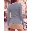 image:imageANRABESS Women Long Sleeve Shirts Ribbed Fitted TopsNavy Blue White
