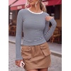 image:imageANRABESS Women Long Sleeve Shirts Ribbed Fitted TopsNavy Blue White