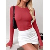 image:imageANRABESS Women Long Sleeve Shirts Ribbed Fitted TopsRed