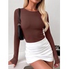 image:imageANRABESS Women Long Sleeve Shirts Ribbed Fitted TopsRed Brown