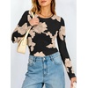image:imageANRABESS Women Mesh Long Sleeve Floral Slim Fit Going Out Tops Fall OutfitChampagne