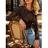 image:imageANRABESS Women Mesh Long Sleeve Floral Slim Fit Going Out Tops Fall OutfitCoffee