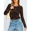 image:imageANRABESS Women Mesh Long Sleeve Floral Slim Fit Going Out Tops Fall OutfitCoffee