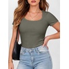 image:imageANRABESS Women Short Sleeve Tops Scoop Neck Ribbed Tee ShirtsArmy Green