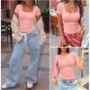image:imageANRABESS Women Short Sleeve Tops Scoop Neck Ribbed Tee ShirtsCoral