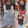 image:imageANRABESS Women Short Sleeve Tops Scoop Neck Ribbed Tee ShirtsDark Grey