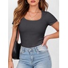 image:imageANRABESS Women Short Sleeve Tops Scoop Neck Ribbed Tee ShirtsDark Grey