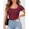 image:imageANRABESS Women Short Sleeve Tops Scoop Neck Ribbed Tee ShirtsDeep Red