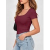 image:imageANRABESS Women Short Sleeve Tops Scoop Neck Ribbed Tee ShirtsDeep Red
