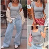 image:imageANRABESS Women Short Sleeve Tops Scoop Neck Ribbed Tee ShirtsGrey