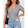 image:imageANRABESS Women Short Sleeve Tops Scoop Neck Ribbed Tee ShirtsGrey