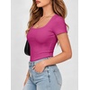 image:imageANRABESS Women Short Sleeve Tops Scoop Neck Ribbed Tee ShirtsHot Pink