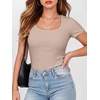 image:imageANRABESS Women Short Sleeve Tops Scoop Neck Ribbed Tee ShirtsLight Khaki