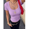 image:imageANRABESS Women Short Sleeve Tops Scoop Neck Ribbed Tee ShirtsLight Purple