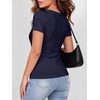 image:imageANRABESS Women Short Sleeve Tops Scoop Neck Ribbed Tee ShirtsNavy Blue